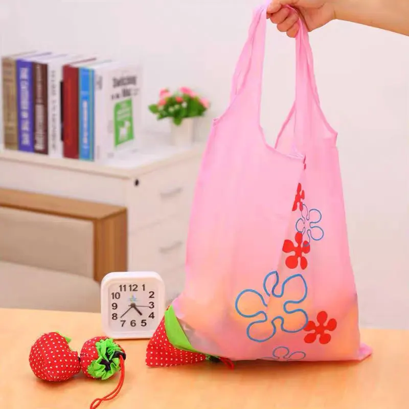 

Stylish Strawberry Foldable Reusable Grocery Bag Beautiful Eco-Friendly Nylon Folding Shopping Bag Durable Strawberry Bag