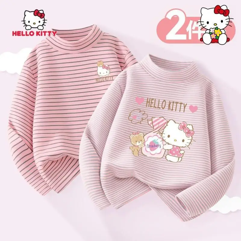 سانريو مرحبا كيتي طبقة قاعدة للأطفال Kawaii Y2K أنيمي ملابس الأطفال مريحة لينة الرسم صوف مبطن الشتاء الدافئة