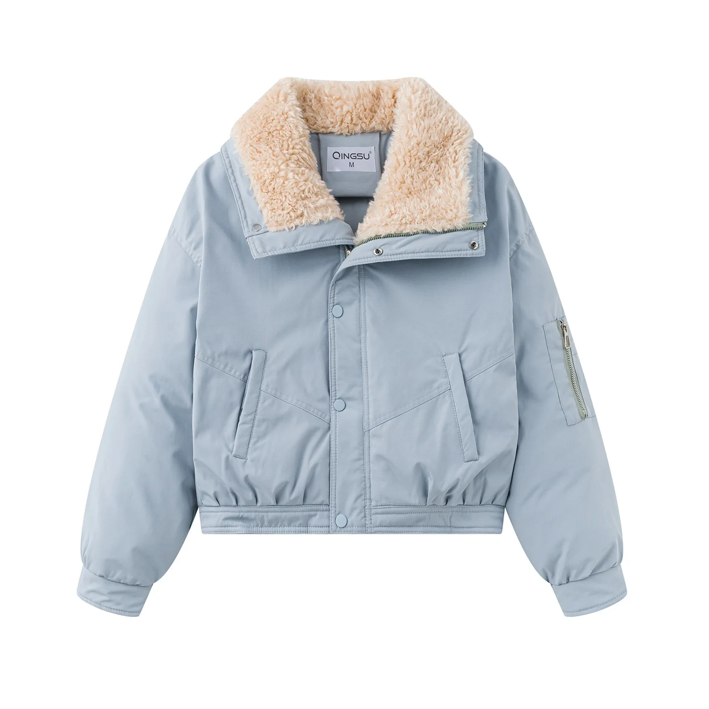 Women Short Parkas Coats Solid Jacket Zipper Pocket Turn Down Collar Long Sleeve Loose Fit Casual Office Lady 2025 Autumn Winter