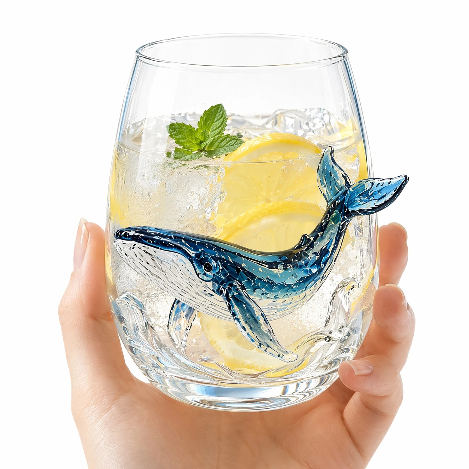 Artistic 3D Stemless Wine Glasses 12 Oz Handcrafted Marine Animal Bar Glass Sea Monster Whiskey Glasses for Coastal Ocean Lovers