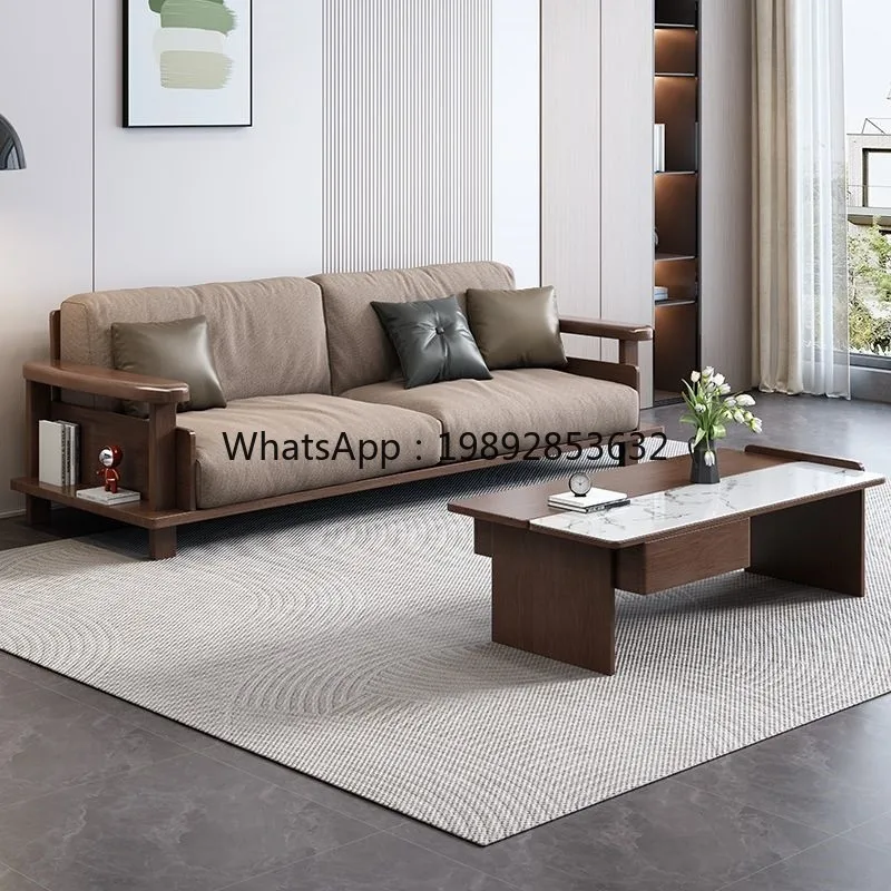 LYY Black Walnut Solid Wood Sofa Set for Living Room, Suitable for Various Sizes of Homes, Simple Modern Complete Furniture Sofa