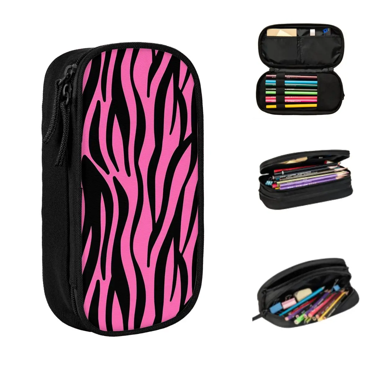 

Готический розовый пенал с полосками зебры для мальчиков и девочек, школьный пенал, сумка для ручек, канцелярские принадлежности, сумка-держатель для ручек