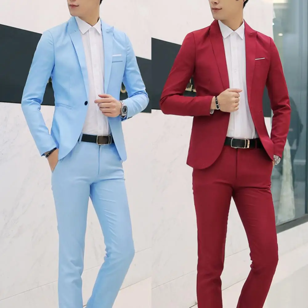 

Men Slim Business Casual Suits Men Solid Color Lapel Button Blazer Suit Pants Wedding Groom Blazer Coat Trousers Casual Suits