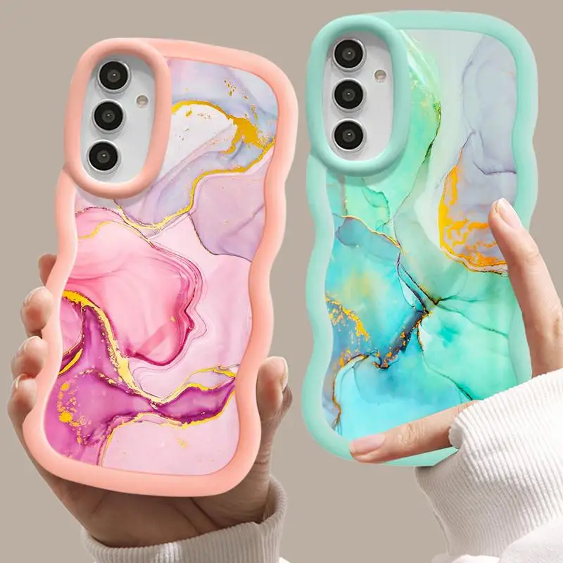 Coque de téléphone Macaron Waves Art Marbre, Rose, Vert, Bonbons, Luxe, Samsung Galaxy A55, A54, A53, A52, A51, A14, A13, A12, A33, A23, A32, A21s