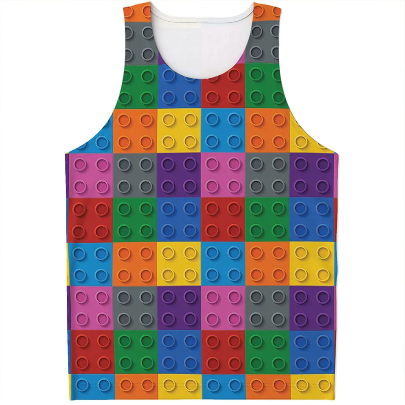 Creative Building Blocks 3D Printed Tank Top Men Clothes Harajuku Fashion Loose Vest Streetwear Sleeveless Waistcoat Kids Top