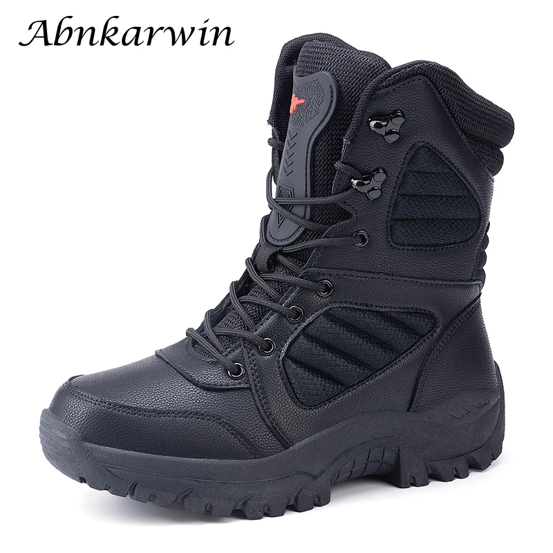 

Winter Men High-Top Leather Hiking Boots Outdoor Mountain Trekking Shoes Black Brown Botas Tacticas Hombre Militar