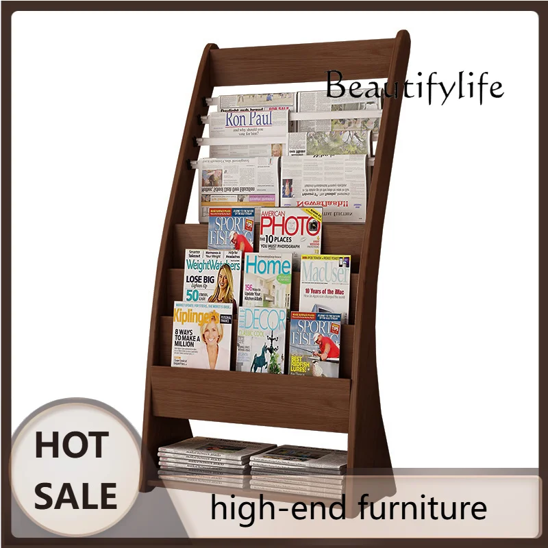 

G45 Newspaper Rack Bookshelf Wooden Information Floor-to-ceiling Newspaper Magazine Rack Storage Publicity