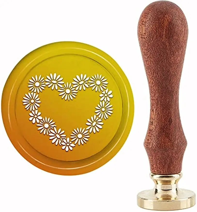 

1PC Wax Seal Stamp Daisy Sealing Wax Stamps Heart 30mm Retro Vintage Removable Brass Stamp Head with Wood Handle