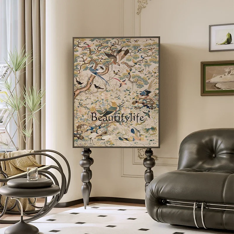 LXFlower والطيور التناغم الرسم الفرنسي في العصور الوسطى الصلبة الخشب الصدر غرفة نوم خزانة بجانب السرير SSS #4