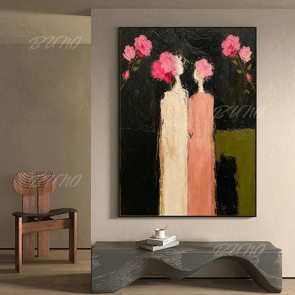 100% Hand Painted Original Abstract Oil Painting Canvas Mid Century Geometric Figure Wall Art For Home Living Room Bedroom Decor