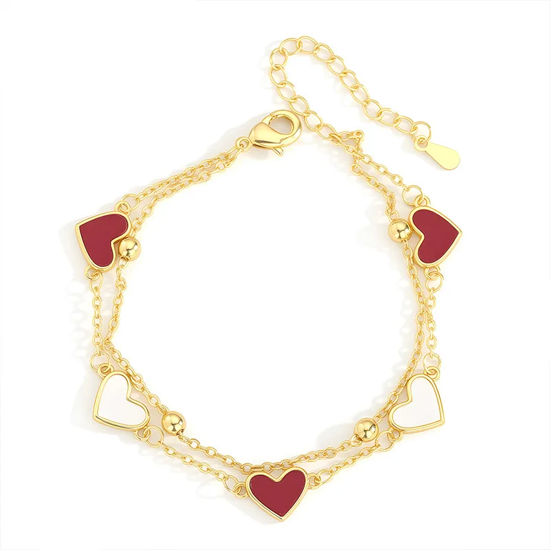 

925 Silver Sweet and Romantic Double layered Red Love Bracelet for Women's Birthday and Valentine's Day Gift
