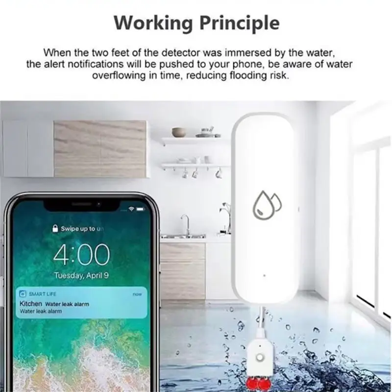 Tuya WiFi Smart Water Leak Sensor Flood Leakage Alarm Flood Leak Detector APP Remote Control Smart Home Security Alarm System