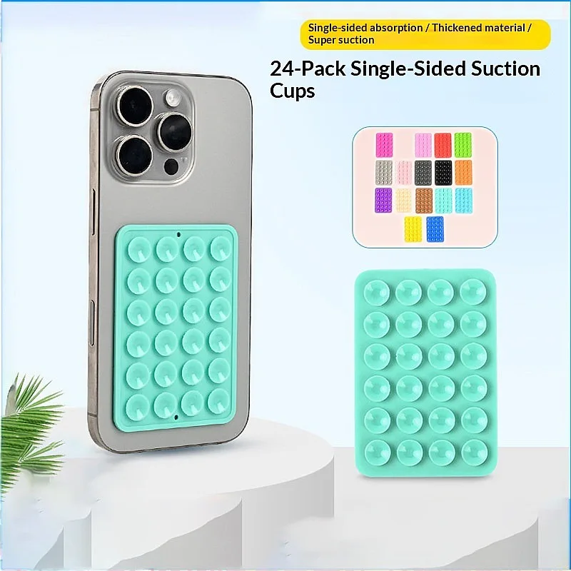 24 Silicone Suction Cups Black Non-Slip Phone Case Sticker, Removable Portable Phone Holder
