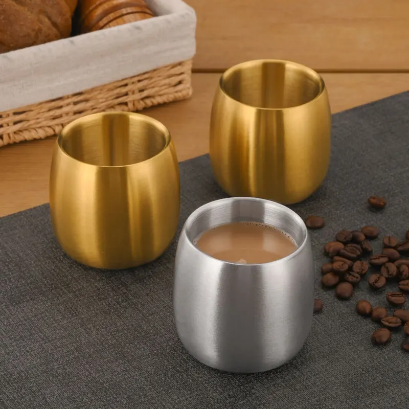 6Pcs 304 stainless steel leisure cup, anti-drop children's water  double-layer anti-scalding tea , restaurant beer beverage