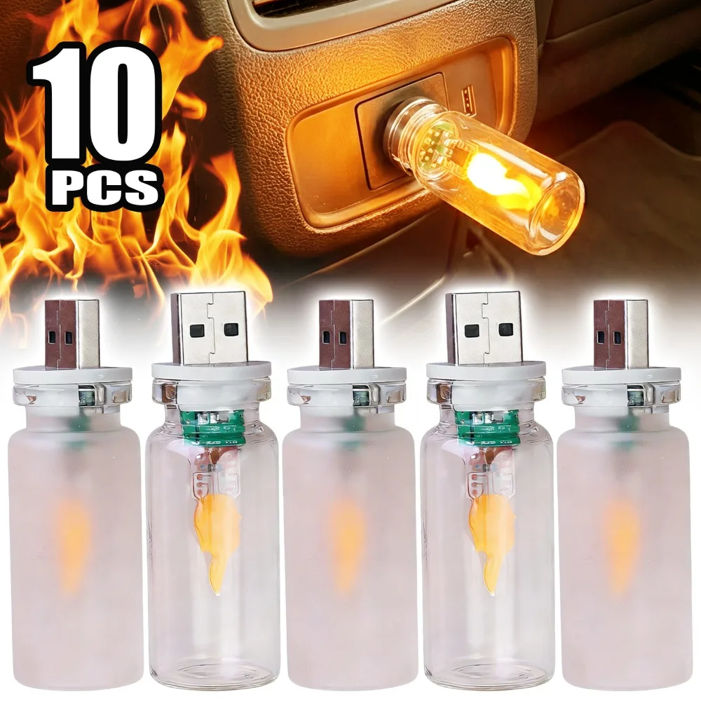 

Светодиодная USB-лампа для салона автомобиля с эффектом мерцающего пламени, миниатюрная портативная, с функцией Power Bank, для ноутбука, декоративная ночная лампа