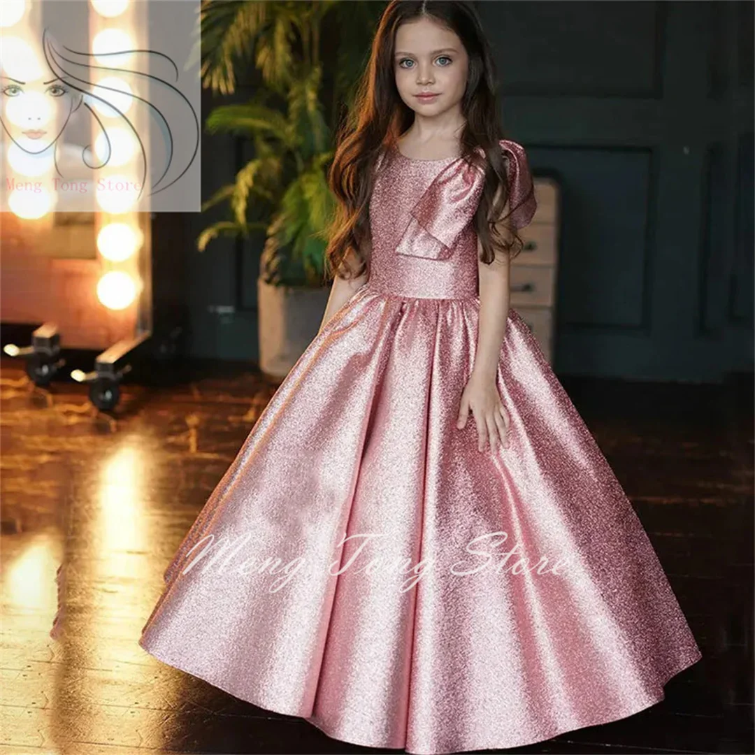 

Baby Girls Formal Banquet Gown Little Girls School Graduation Ceremony Dress Junior Pink Princess Party Glitter Dresses Bow