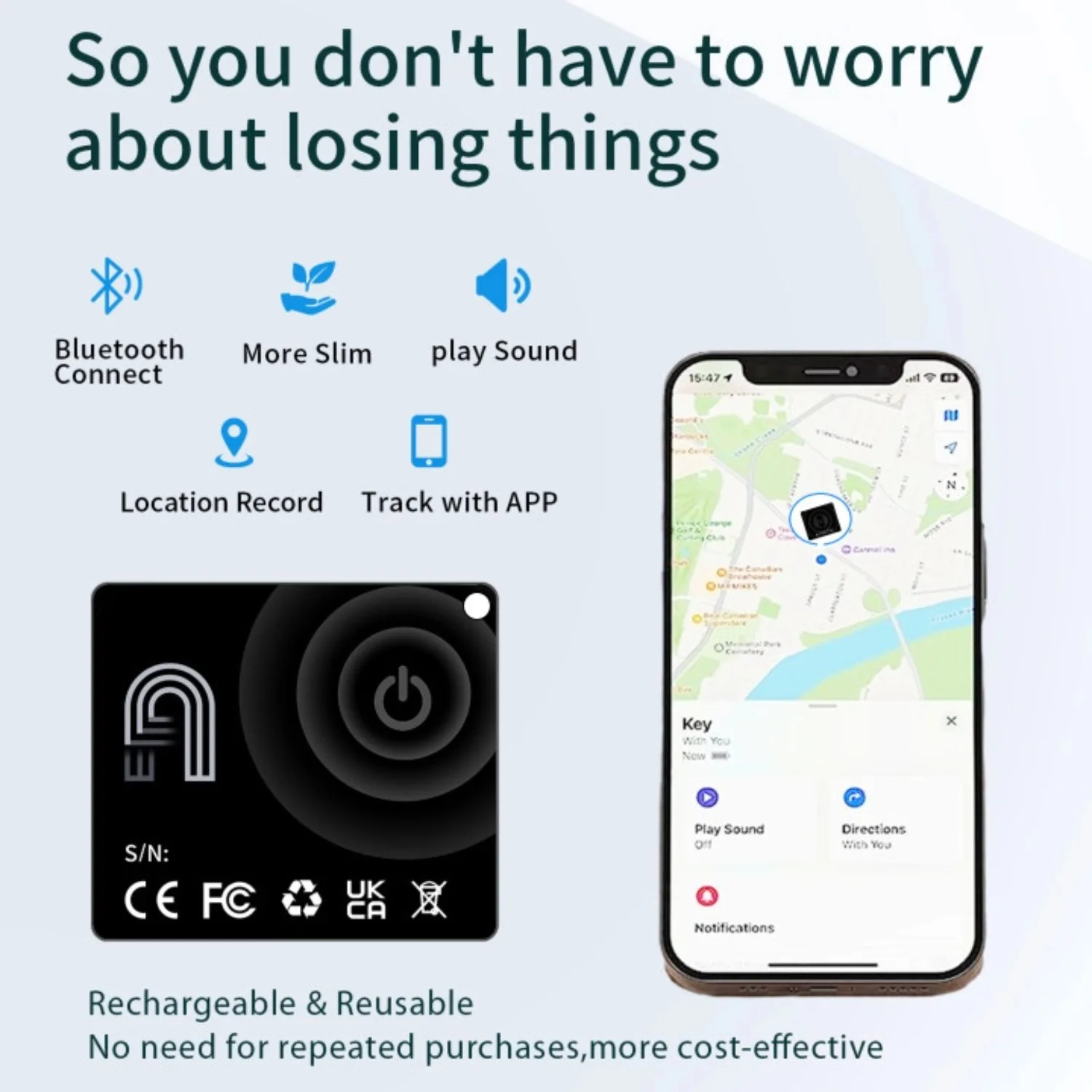 1 PACK New 3mm Bluetooth Tracker for Apple Find My, Air Tracker Tag Key Finder Rechargeable (iOS Only) Smart Wallet Tracker Car