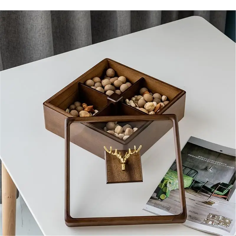 

Solid Wood Dried Fruit Box Transparent Acrylic Deer Cover Candy Box 4 Cells Storage Boxes Home Nut Snack Plate Dried Fruit Plate