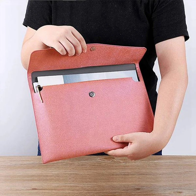 PU Leather A4 File Folder Document Holder Waterproof Portfolio Envelope Folder Case With Snap Closure Pink