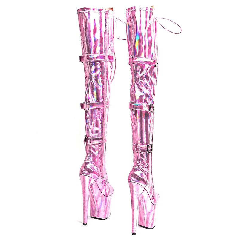 Leecabe  20CM/8inches holographic shiny  PU open toe Trendy fashion  High Heel platform party stripper heel Pole Dance boots