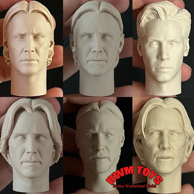 Масштаб 1/6, неокрашенная голова солдата-мужчины, скульптура, резная модель Киану Ривз, убийца Джона Уика для 12-дюймовой фигурки
