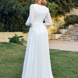 Mishow Simple Divided Mango Kleid Romantische Hochzeits -Elfenbein Horn Lange Brautkleider Blumenspitzen Taille mit V -Wedding -Ausschnitt 11 Hauptverkaufskleid für Verlobungschiffon - №3