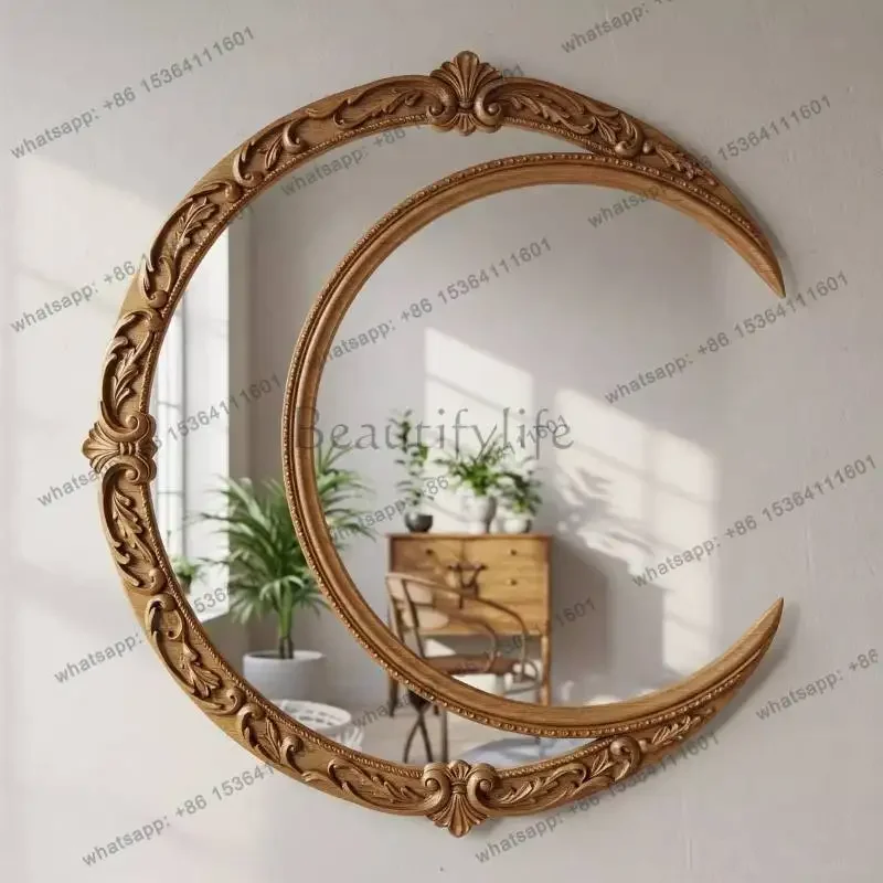 yj9 Murale Universal Mirror Vintage Living Room Classic Aesthetic Vanity Wall Art Decoration Luxury Wood Espelho Room Accessorie