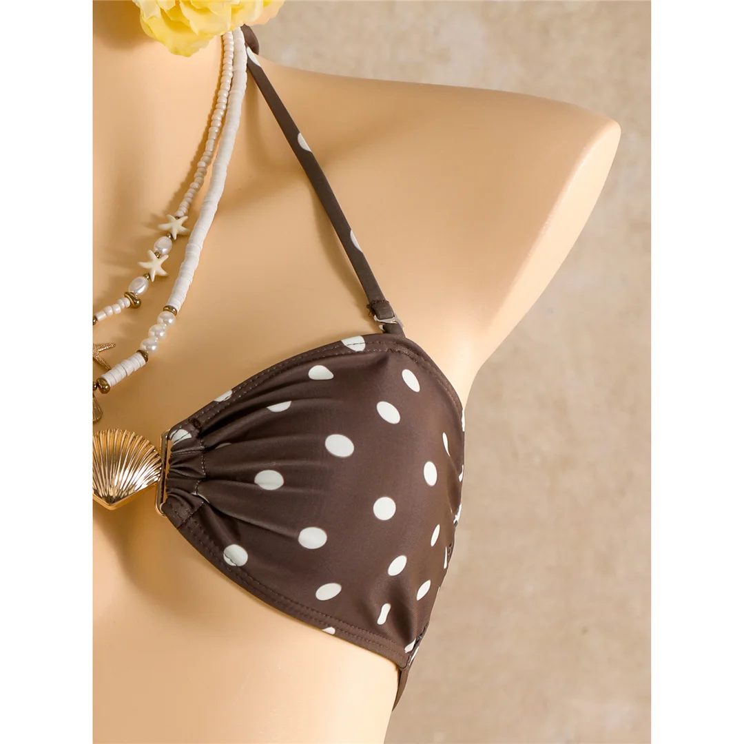 Polka Dots mit Rock, Neckholder-Bikini, Damen-Badebekleidung, dreiteiliges Bikini-Set, Badeanzug, Badebekleidung, Schwimmanzug V8313 – Detail 9