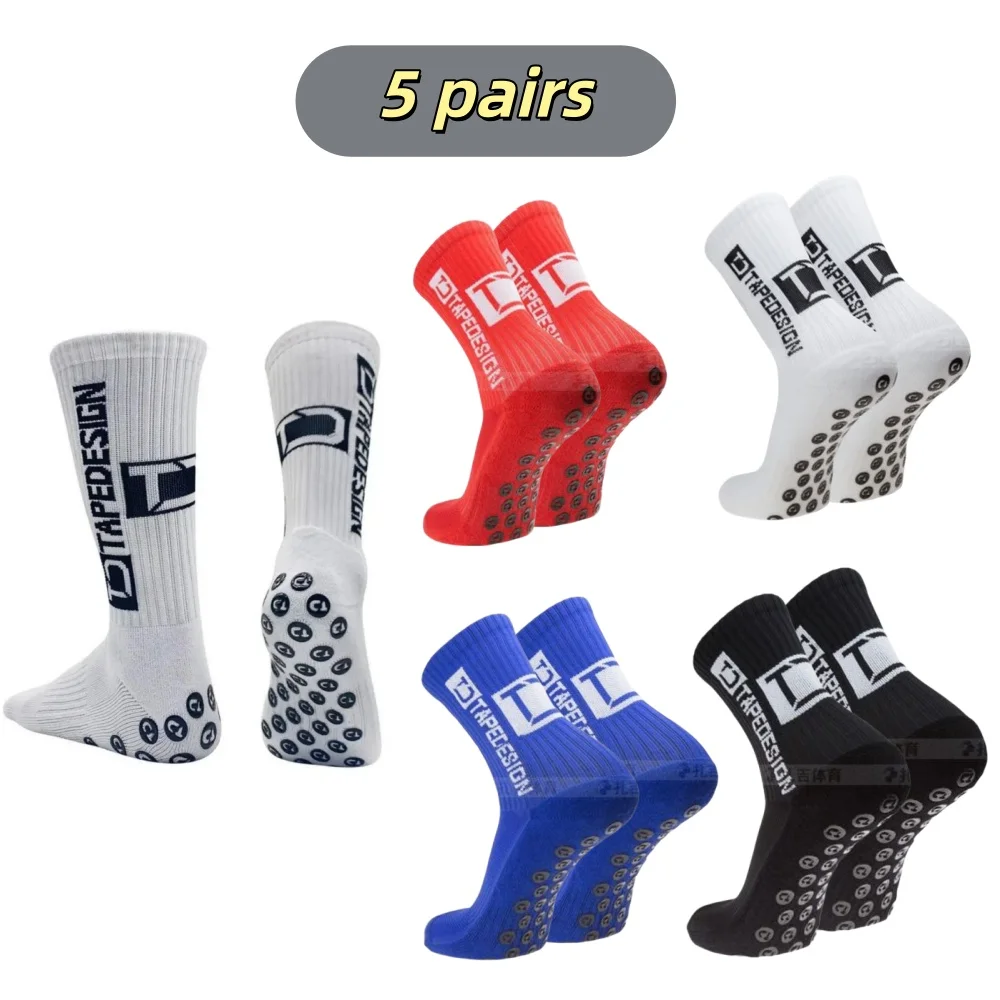 5Pairs/Lot New Football Socks Mid Calf Non-Slip Soccer Sport Cycling Sports Mens Sock EU38-45 view 3