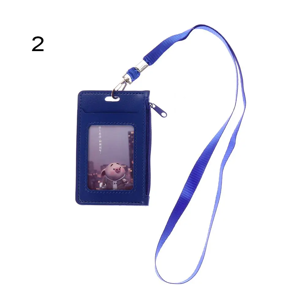 

Fashion Faux Leather With Lanyard ID Holders Card Case Wallets Zipper Bag