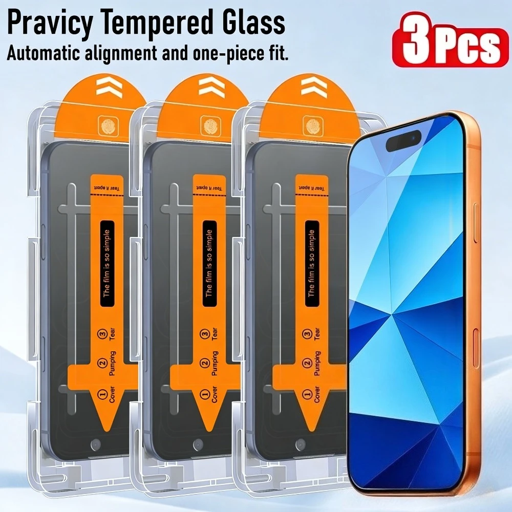 

3Pcs Anti Spy Full Screen Protector for iPhone 17 16 15 14 Pro Max 17e 16 15 Plus 13 12 11 Pro Mini Dust Free Installation Glass