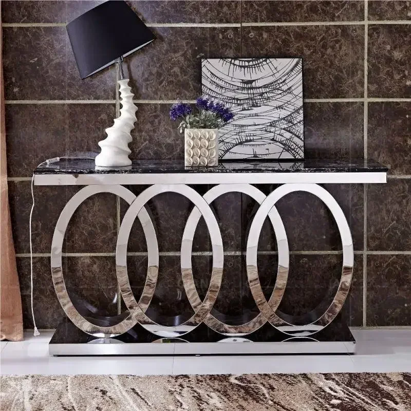 Modern Living Room furniture corner console tables hallway Mirrored stainless steel marble console tables
