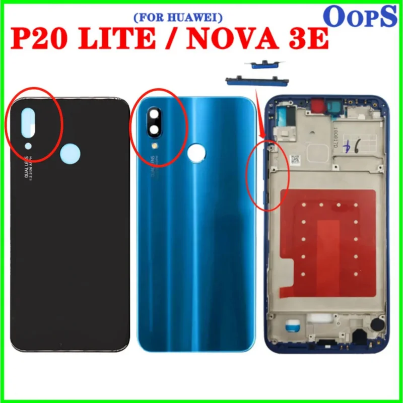 

For HUAWEI P20 Lite/ Nova 3E Battery Cover Back Door Case Middle Frame LCD Supporting Frame Plate Housing Bezel Bezel Camera Le