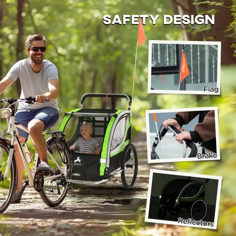 3-in-1 kinderfietskar voor kinderen, jogger en wagen, weerbestendige dubbele fietskar, hoge zichtbaarheid en stevig