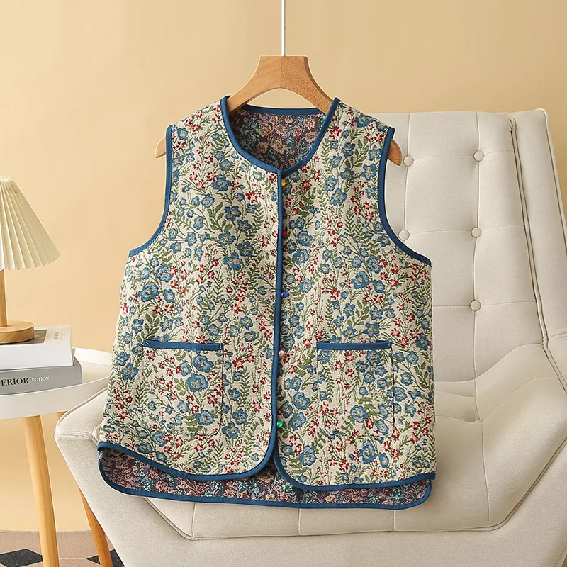 Sleeveless Vest for Women, Jacquard Retro Coat, Chinese Style, Plus Size, Autumn, New, 8267