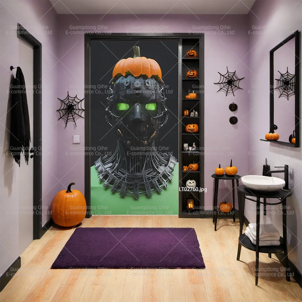 Halloween Door Decals- Scary Spider Web Ghost Vinyl Stickers
