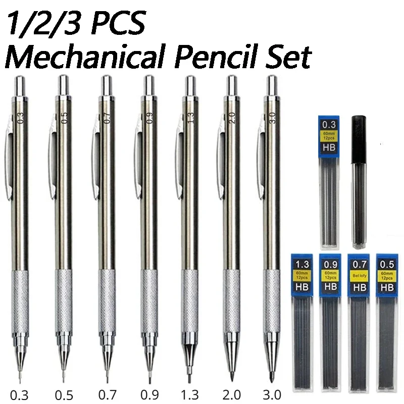 

1/2/3 PCS Metal Drawing Pencils 0.3 0.5 0.7 mm HB Art Sketch Writing Mechanical Pencil Leads School Office Supplies Stationary