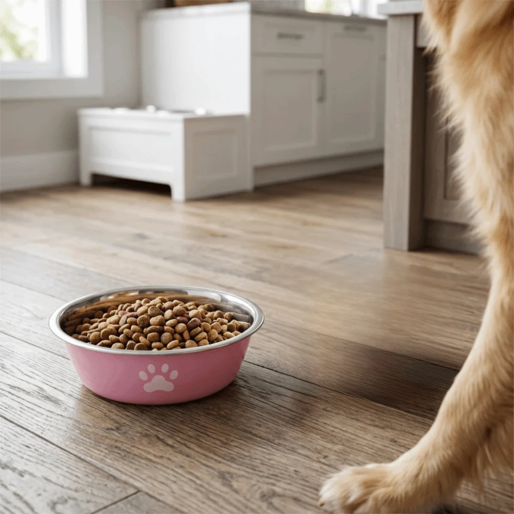 Pet Supplies Metal Pet Bowl 18CM Silicone Non Slip Cat Bowl Printed Pink Pet Water Bowl Dog Feeding