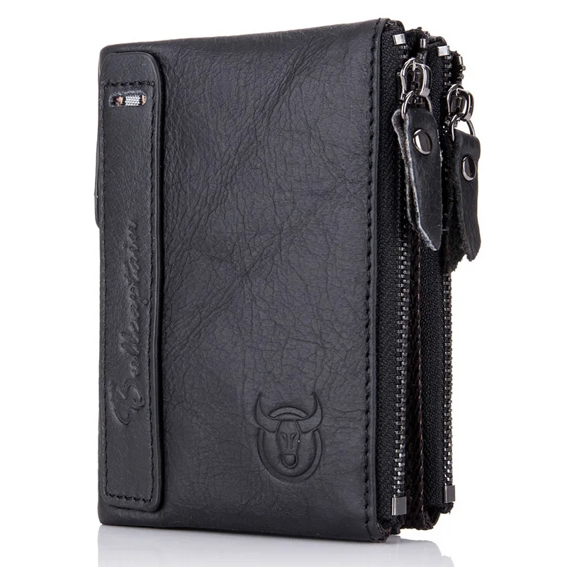 

BULLCAPTAIN Wallets 100% Genuine Cow Leather Wallet for Men Vintage Bifold with Double Zipper Pockets High Quality Male Wallet