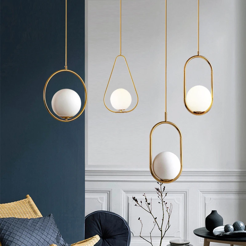 Nordic Pendant Hanging Teto Lights, Lâmpadas de bola de vidro minimalistas, Lâmpada de iluminação para viver, Quarto, Cabeceira, Sala de jantar