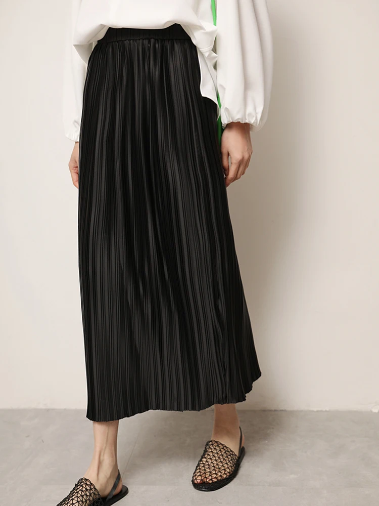 

Юбка XUS Pumen Commute миди с высокой талией, женская летняя плиссированная юбка А-силуэта, простая, из полиэфирного волокна