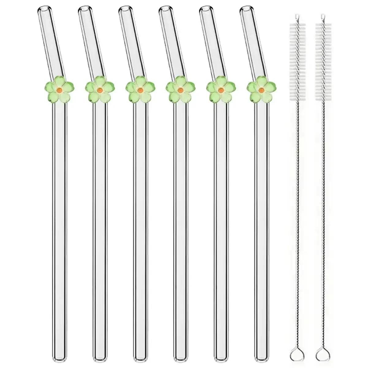 6PCS Reusable Glass Butterfly Straw Pretty Tube Dishwasher Safety Durable Straws For Smoothie Cocktail Juice Smoothie Drinks