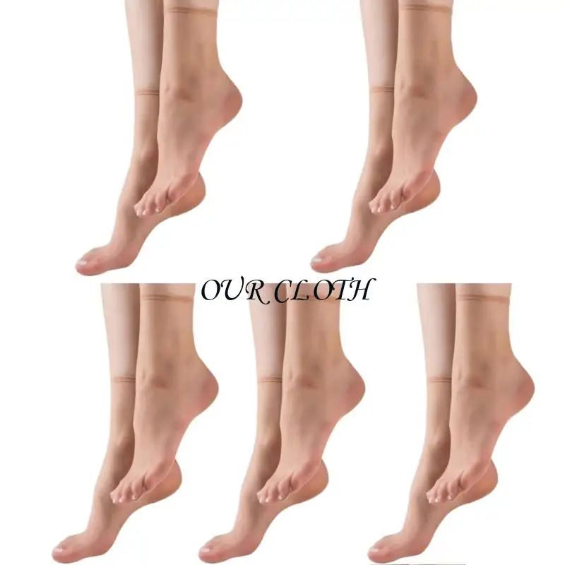 5 Pairs Womens Thin Sheer Nylon Ankle Socks Silk Texture Multiple Color Choices Y1AC