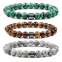 8mm Natural Stone Bracelet Tiger Eye Volcanic Lava Turquoises Hematite Beaded Bracelet For Men Women Jewelry Healing Energy