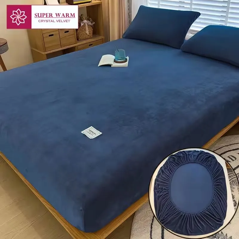 Warm Velvet Bedspread Mattress Cover Winter Plush Elastic Fitted Sheet Double Bed Sheet Soft Bed Protector 90 120 150 180 200