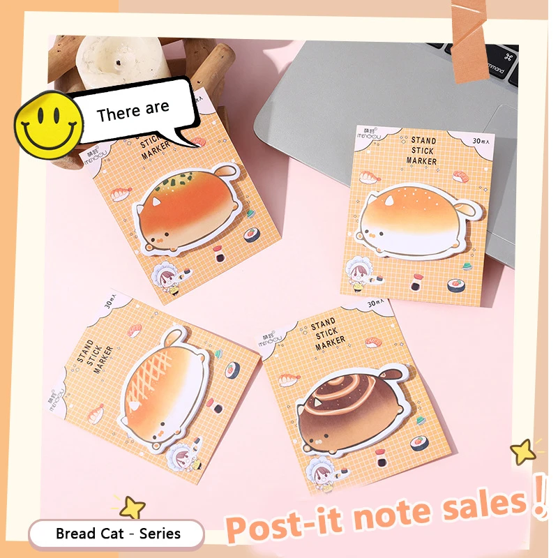 Cartoon Sticky Notes Memo Pad Creative N Times Cute Bread Shape Memo Pad Student Message Pad Kawaii School Supplies Stationeries