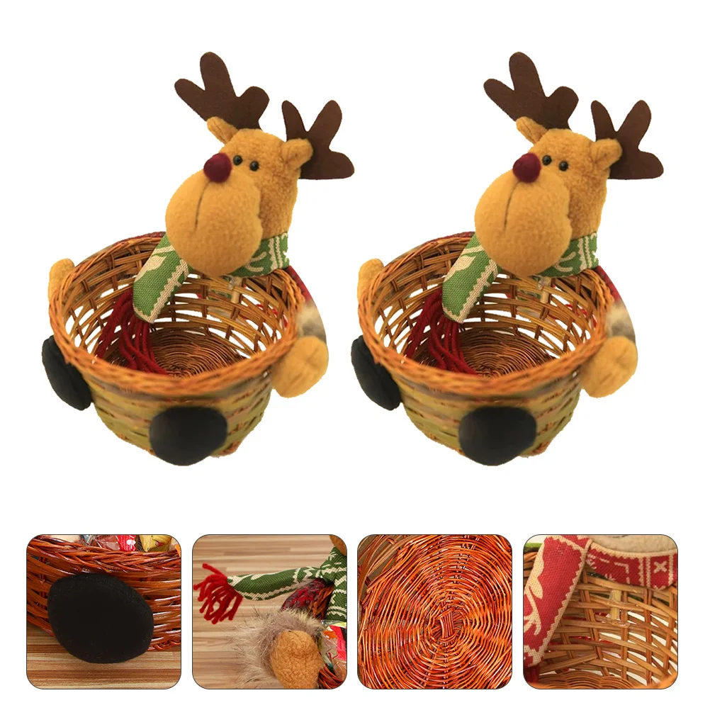 2Pcs Snowman Christmas Candy Basket Bamboo Cloth Cartoon Style Decorative Candy Storage Container Lovely Table Decor Home Supply