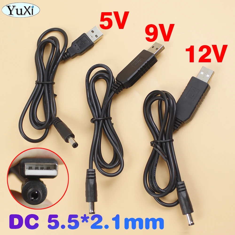 1Pc USB Power Boost Line DC 5V 9V 12V Step UP USB Converter Adapter Cable DC 5.5*2.1mm Round Hole Plug Charging Booster Cable