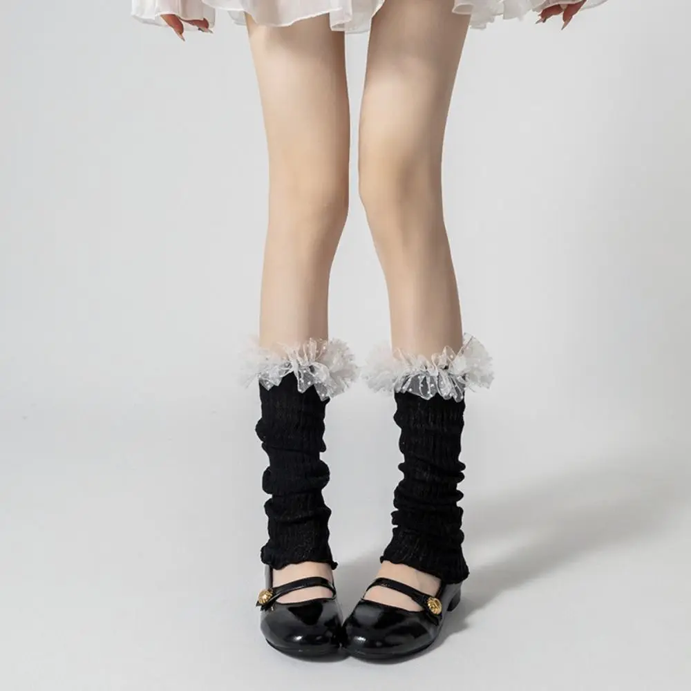

Fashion Ballet Style Sweet Leg Warmer Cotton Candy Color Ballet Calf Long Socks Lace Edge Knitted Knee High Ruffle Socks Women