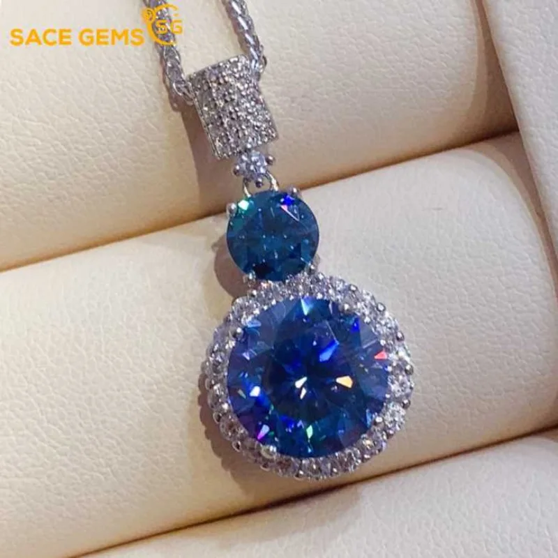 

SACE GEMS GRA Certified D VVS1 6ct Blue Moissanite Pendant Necklaces for Women Luxury Jewelry Gift 925 Sliver Plated White Gold